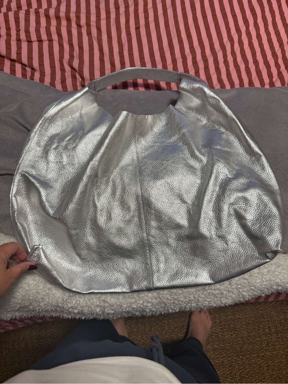 Marcella Kelly Tote | Metallic Silver Hobo Tote Bag
